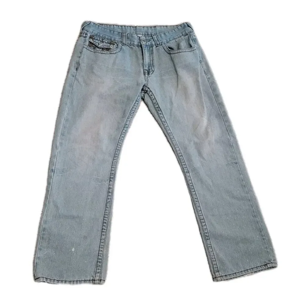 True Religion Billy Jeans Men's 36x30 Light Wash USA Flap Pocket Distressed